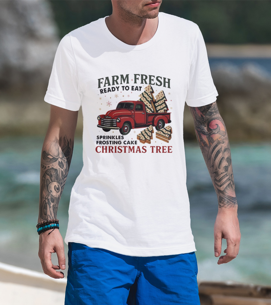 Farm Fresh Red Truck Christmas Tree Sprinkles Frosting Cake Ready To Eat T-Shirt