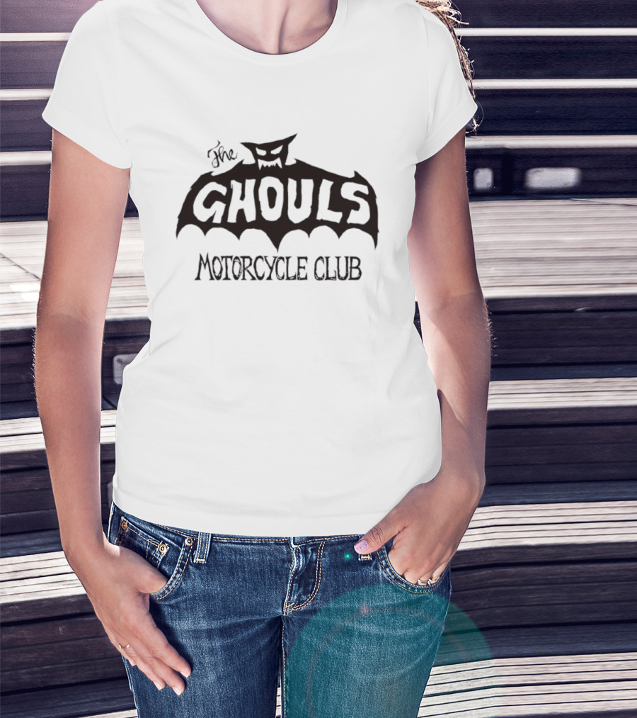 The Ghouls Biker Club Creepy Bat Logo Vintage Theme T-Shirt