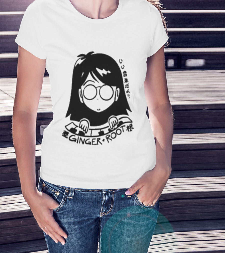 Ginger Root Cam Face Character Illustration T-Shirt
