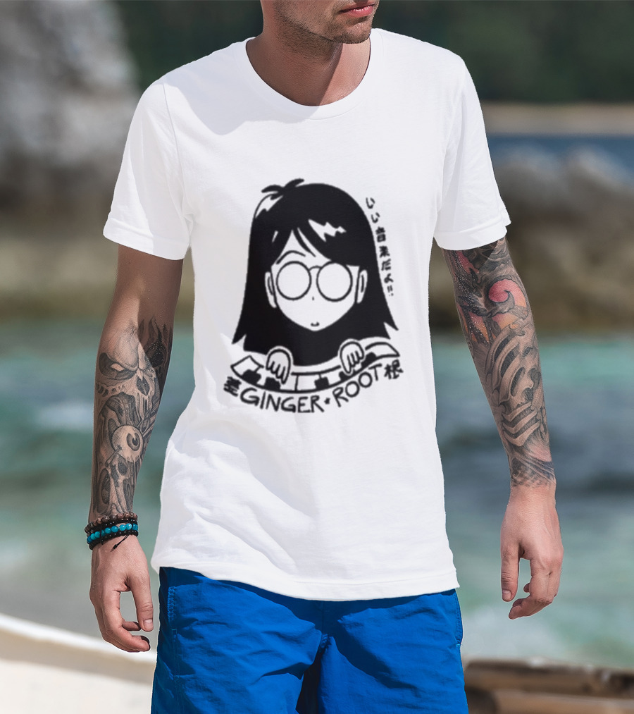 Ginger Root Cam Face Character Illustration T-Shirt