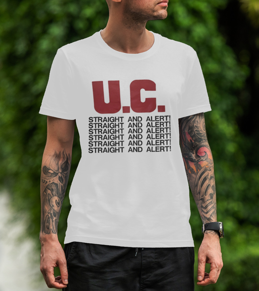 U.C. Straight And Alert Vintage Style Repeated Text Bold Red Black T-Shirt