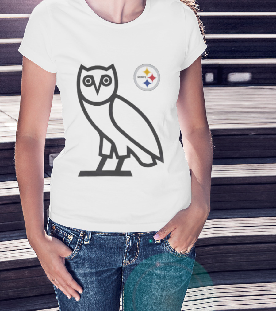 Pittsburgh Steelers OVO NFL Collaboration Owl And Team Symbols T-Shirt