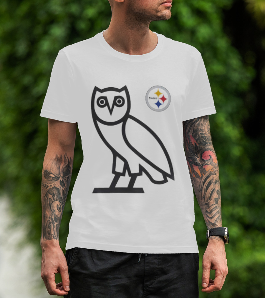 Pittsburgh Steelers OVO NFL Collaboration Owl And Team Symbols T-Shirt