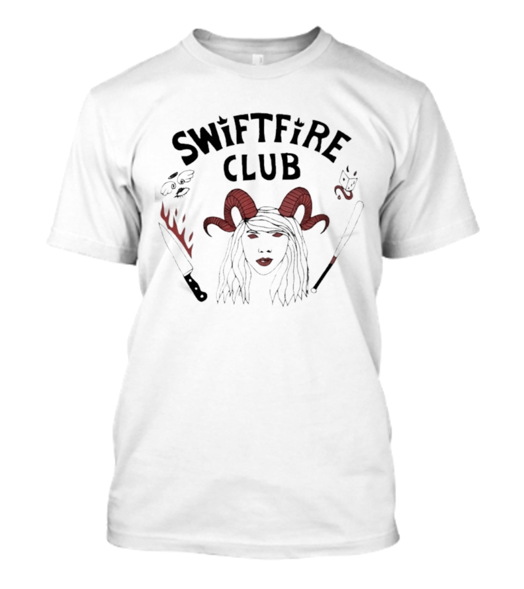 Stranger Things Swiftfire Club Demon Horns Red Flames Design T-Shirt