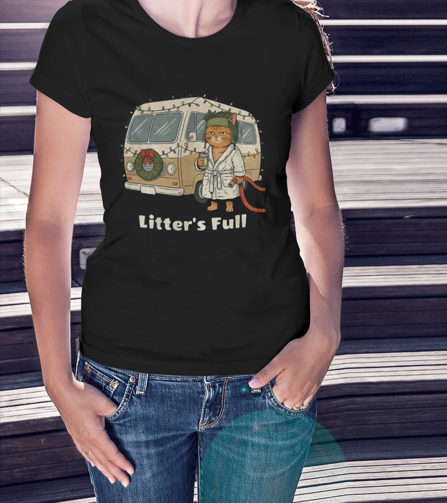 Litter's Full Christmas Cat In Holiday RV Scene T-Shirt