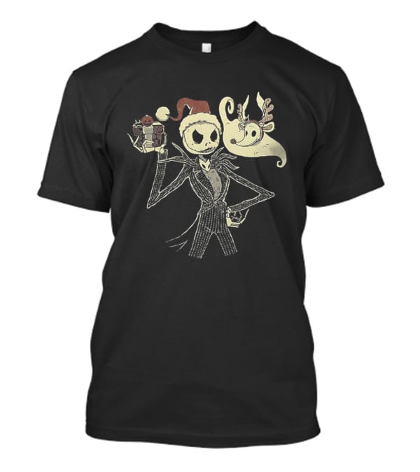 Jack Skellington Santa Hat And Zero The Nightmare Before Christmas T-Shirt