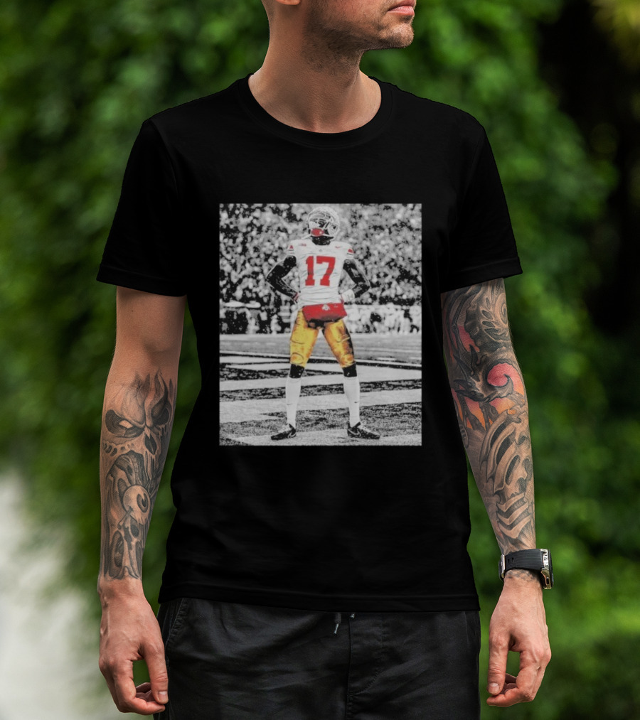 Ohio State Buckeyes Carnell Tate Number 17 Football Action T-Shirt