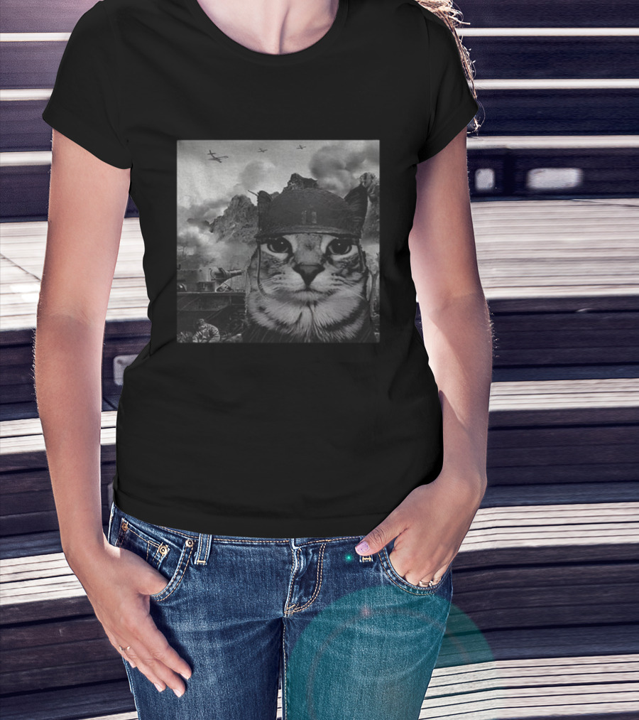 War Cat Kitten Soldier Military Battlefield Meme T-Shirt