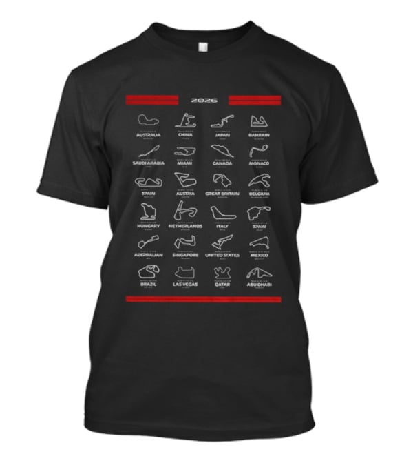 F1 2026 Season Formula One Racing Circuits Schedule With Track Layouts T-Shirt