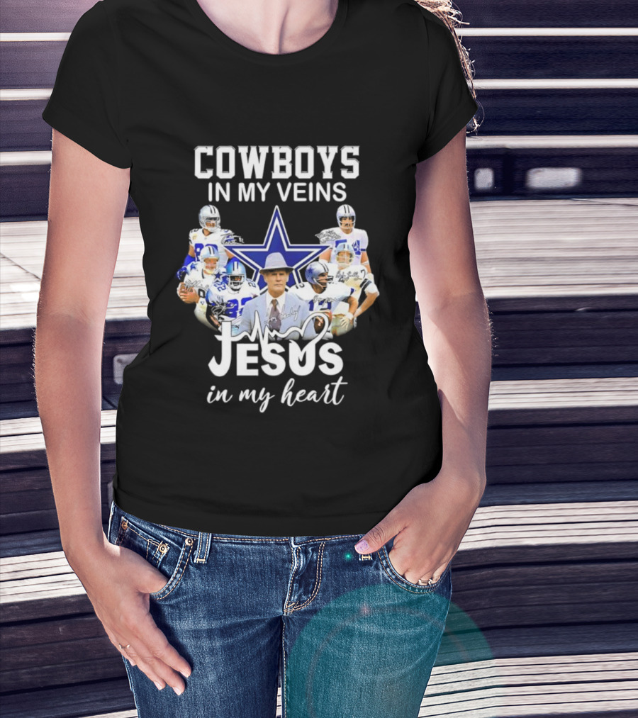 Cowboys In My Veins Jesus In My Heart Dallas Football Team Fans T-Shirt