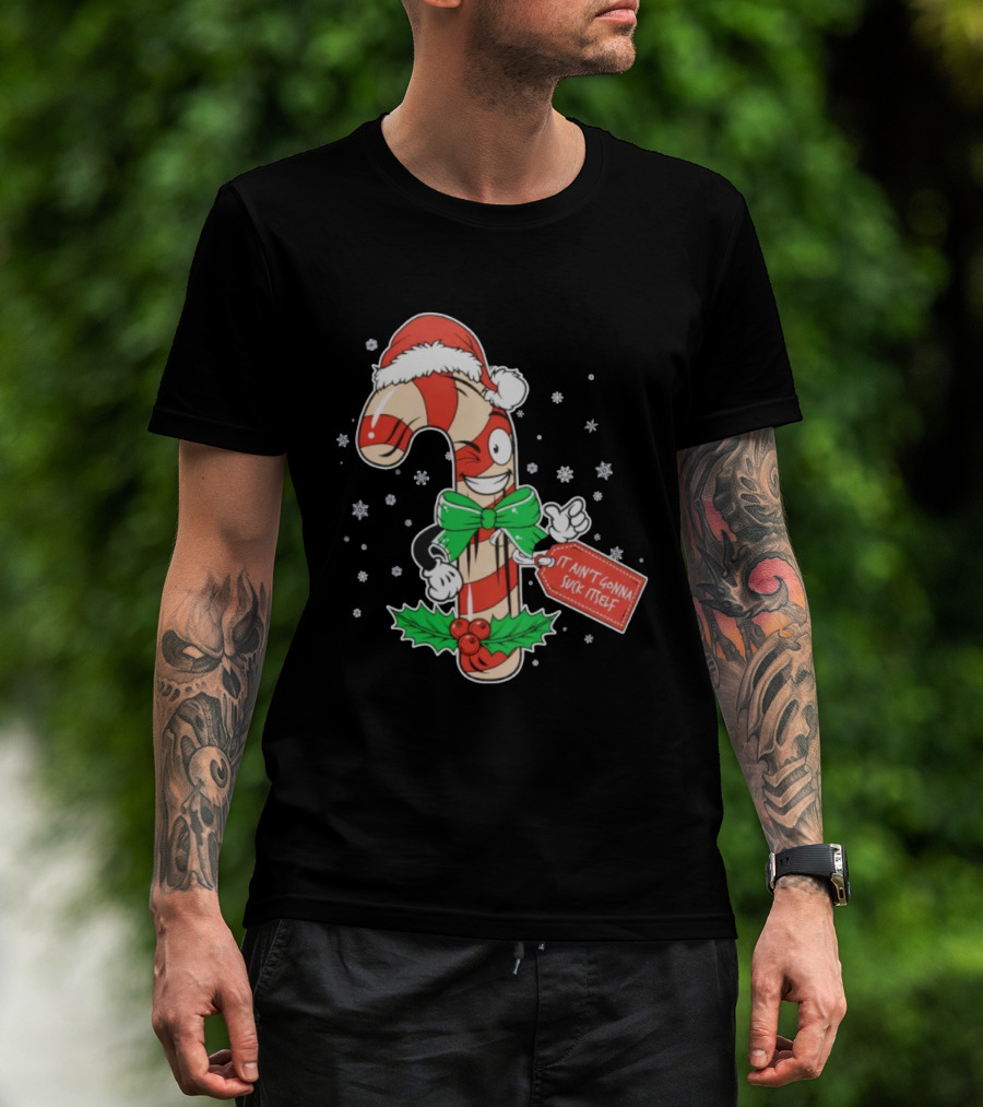Cheeky Christmas Candy Cane Santa Hat It Ain’t Gonna Suck Itself T-Shirt