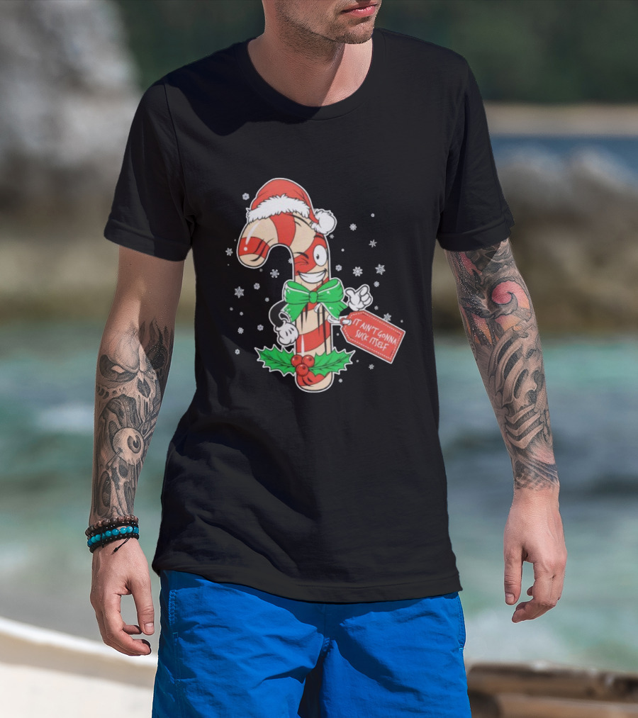 Cheeky Christmas Candy Cane Santa Hat It Ain’t Gonna Suck Itself T-Shirt
