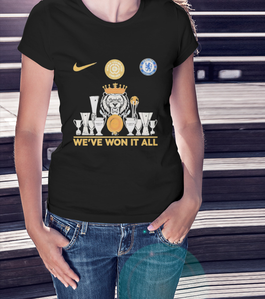 We've Won It All World Champions Chelsea Nike Trophy Collection T-Shirt