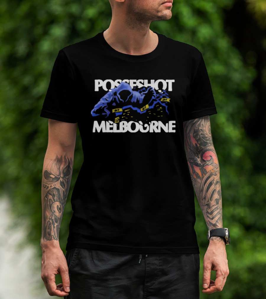 Posseshot Melbourne Ghost Town Blue Smoke Ghostly Cityscape T-Shirt