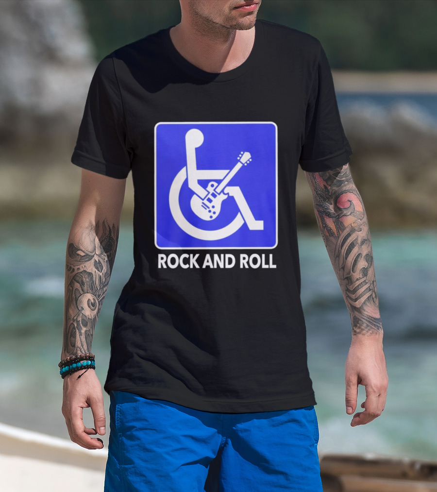 Rock And Roll Wheelchair Guitar Icon T-Shirt