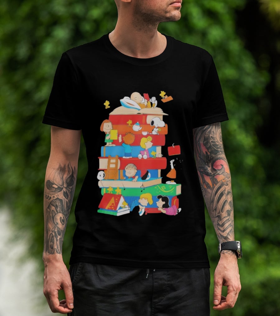 Snoopy Friends Peanuts Book Stack Reading Adventure T-Shirt