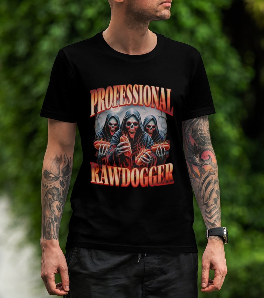 Professional Rawdogger Skeleton Trio With Hotdogs T-Shirt