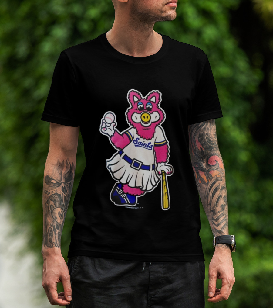 Saints Mudonna Mascot Baseball Pig Character T-Shirt