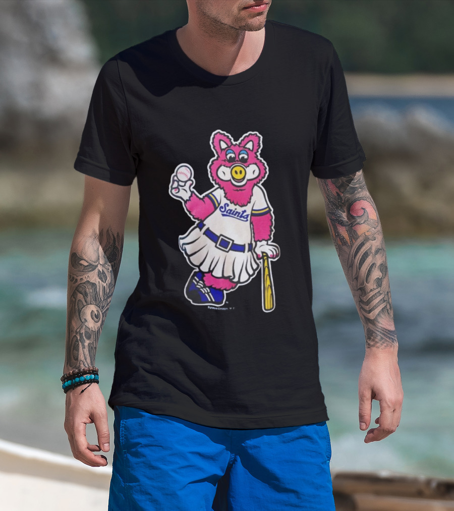 Saints Mudonna Mascot Baseball Pig Character T-Shirt