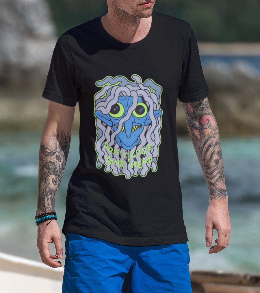 Head Lopper Don’t Lose Your Head Blue Monster Face Bright Green Eyes T-Shirt