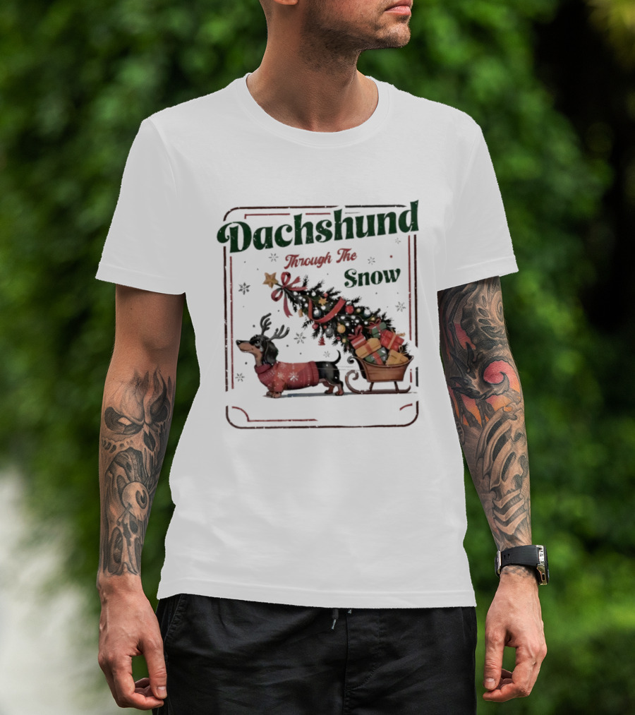 Dachshund Through The Snow Xmas Holiday Sled Presents T-Shirt
