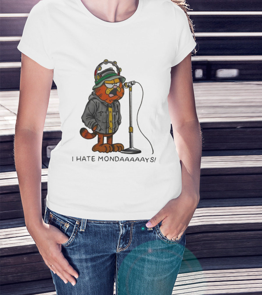 Garf Cat I Hate Mondaaaaays And Bucket Hat Microphone T-Shirt