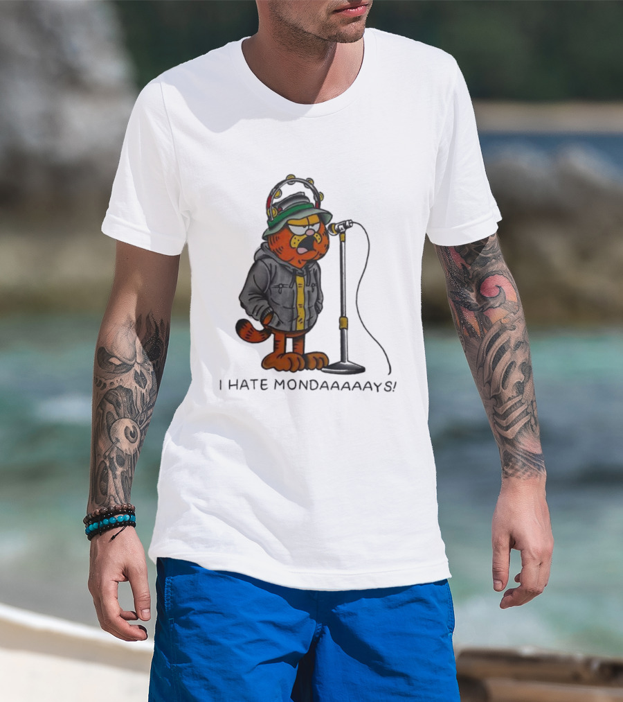 Garf Cat I Hate Mondaaaaays And Bucket Hat Microphone T-Shirt