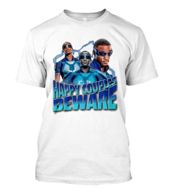 Happy Couples Beware Blue Outfits And Sunglasses Trio T-Shirt