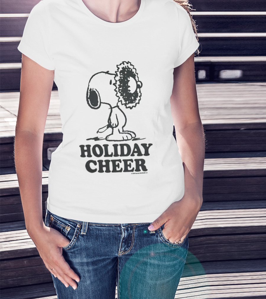 Snoopy Christmas Wreath HOLIDAY CHEER Peanuts Holiday T-Shirt