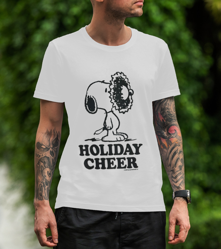 Snoopy Christmas Wreath HOLIDAY CHEER Peanuts Holiday T-Shirt