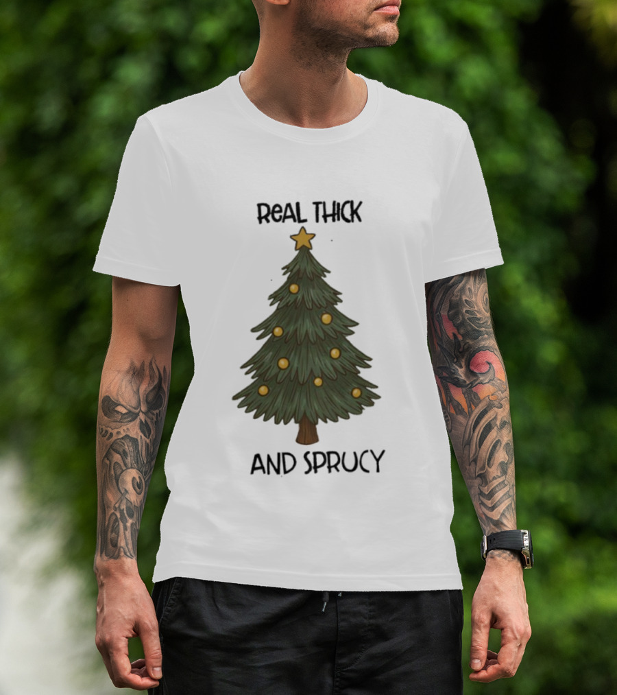 Real Thick And Sprucy Christmas Tree With Star And Ornaments T-Shirt