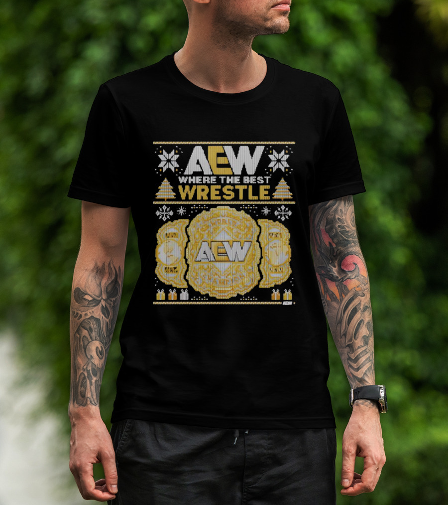 AEW Where The Best Wrestle Championship Holiday Christmas T-Shirt