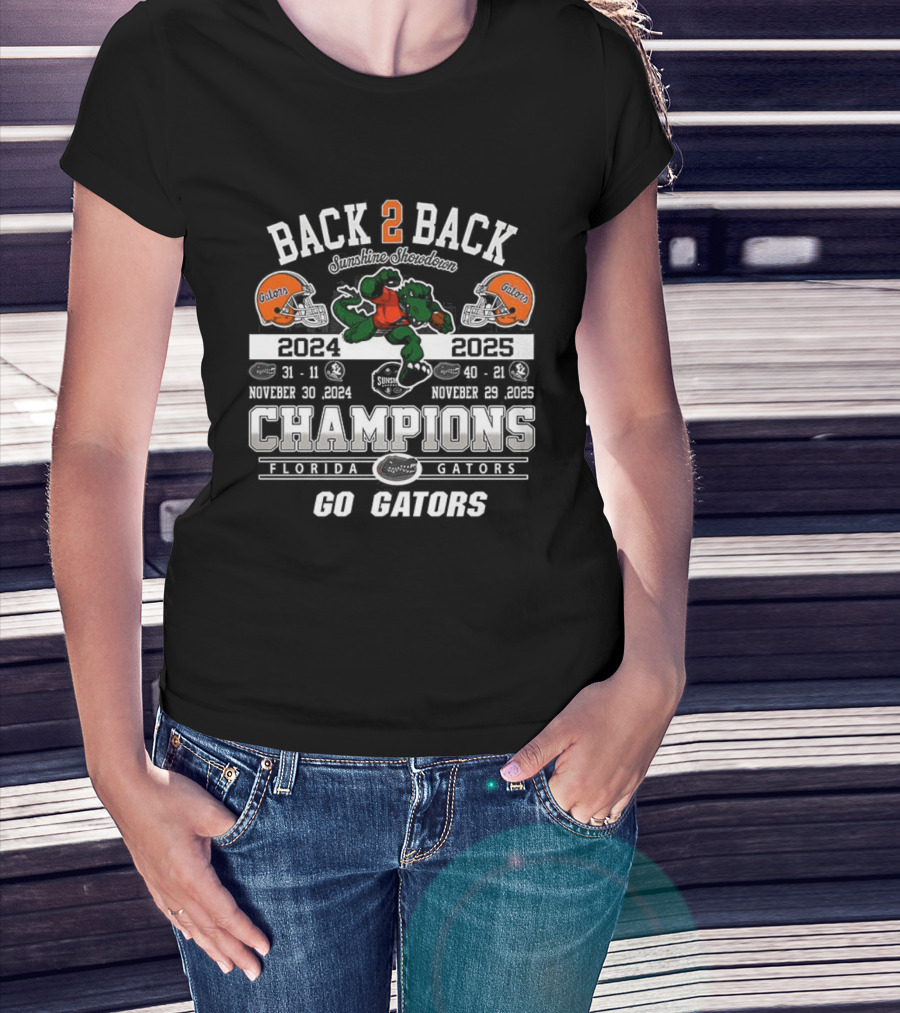 Back 2 Back Champions Florida Gators 2025 Go Gators T-Shirt