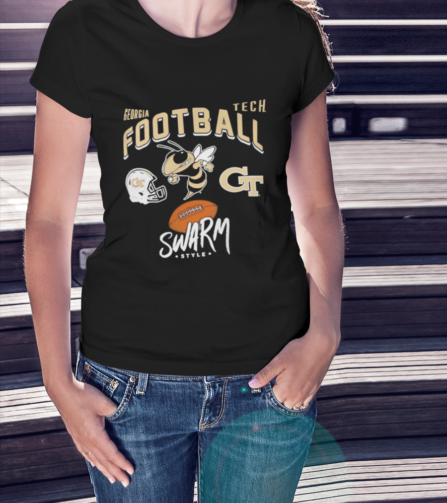 Georgia Tech Football GT Helmet Buzz Swarm Style T-Shirt