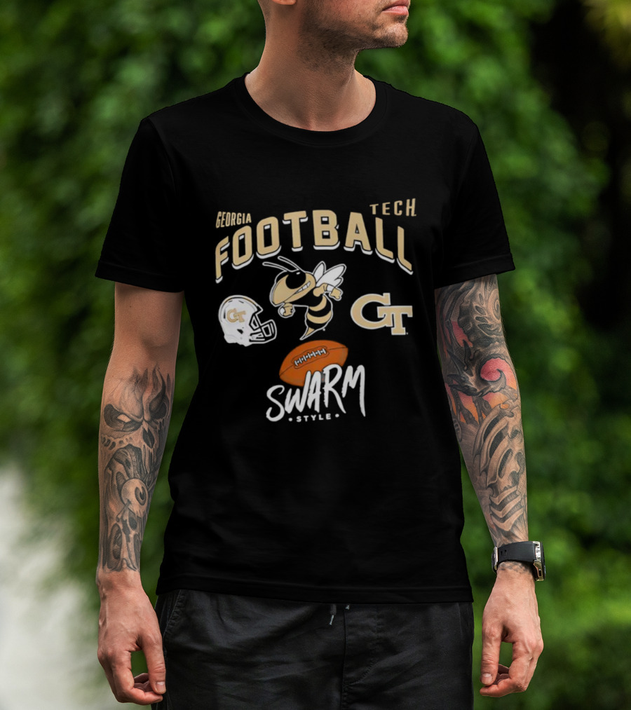 Georgia Tech Football GT Helmet Buzz Swarm Style T-Shirt
