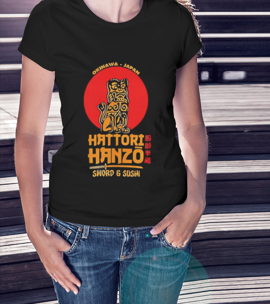 Hattori Hanzo Okinawa Japan Sword & Sushi Foo Dog T-Shirt