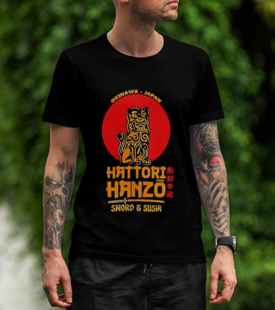 Hattori Hanzo Okinawa Japan Sword & Sushi Foo Dog T-Shirt