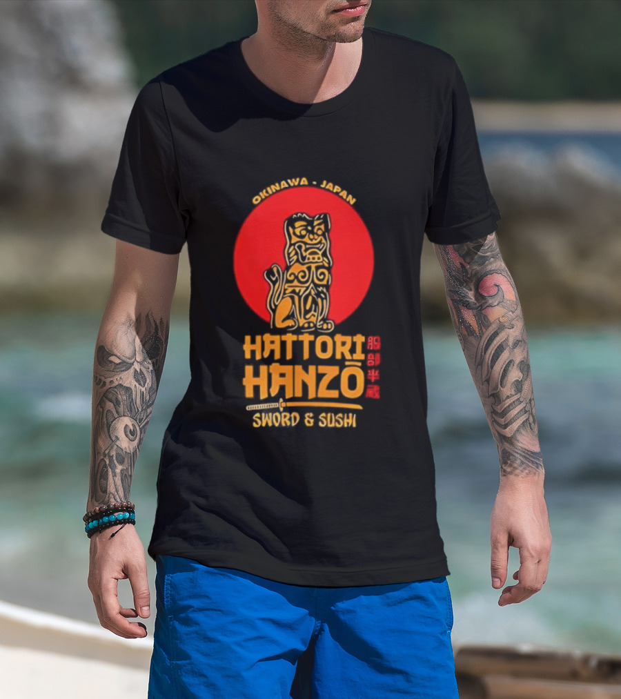 Hattori Hanzo Okinawa Japan Sword & Sushi Foo Dog T-Shirt