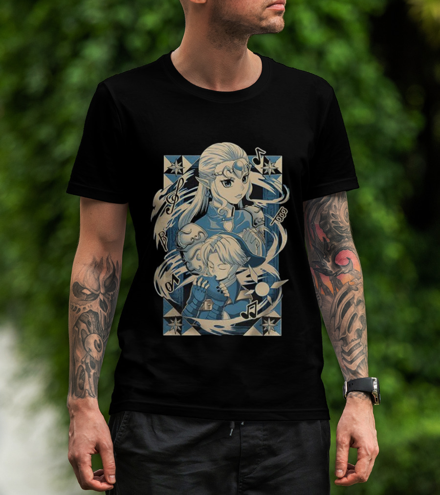 Link Zelda Ocarina Of Time Musical Art Nouveau Style T-Shirt