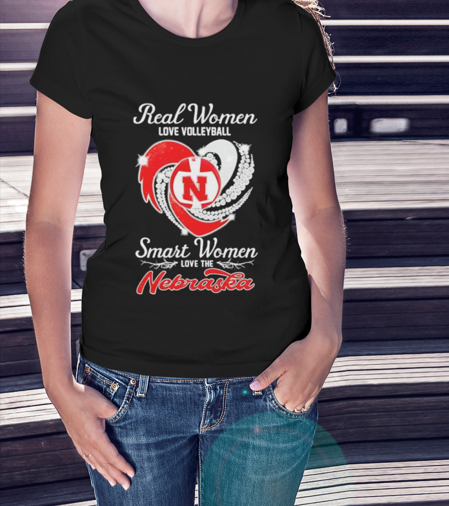 Real Women Love Volleyball Smart Women Love The Nebraska N Heart T-Shirt