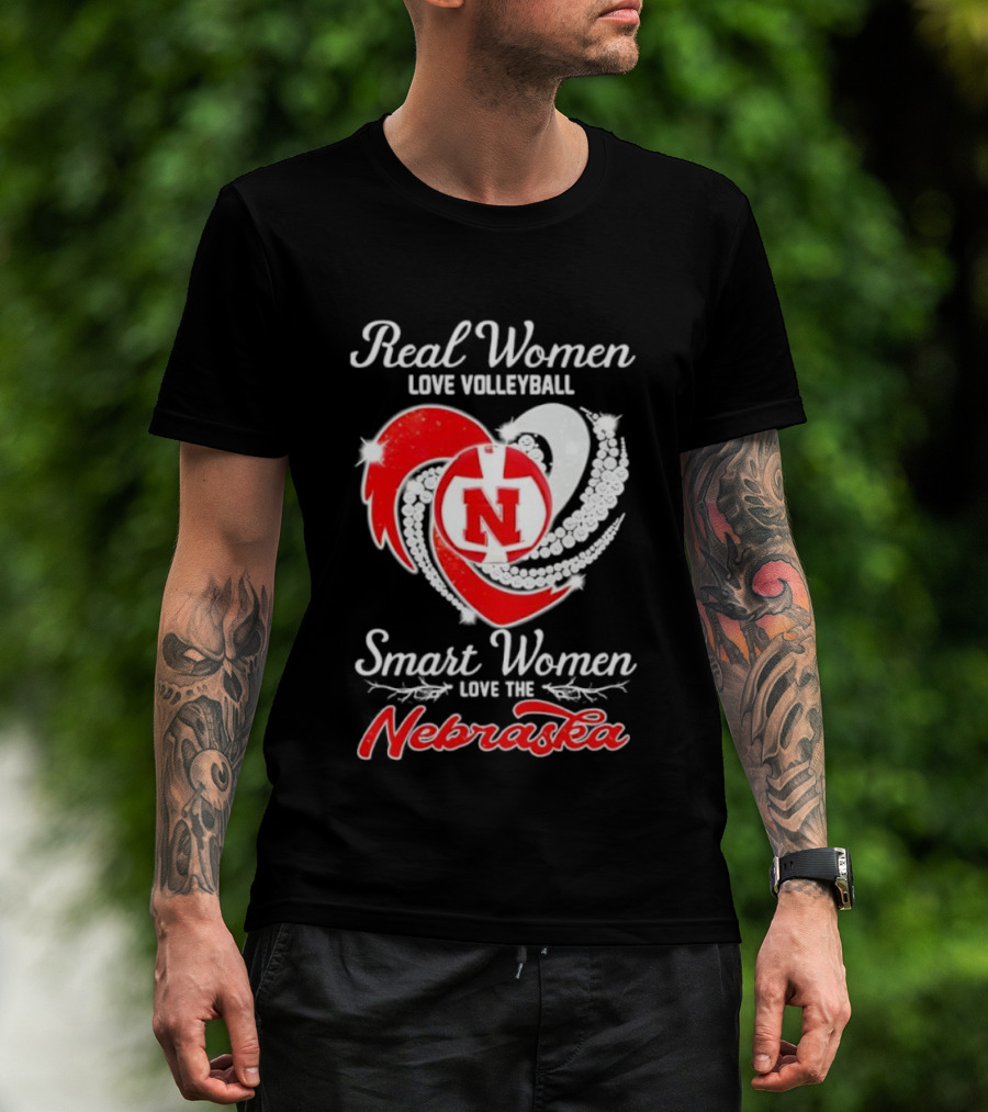 Real Women Love Volleyball Smart Women Love The Nebraska N Heart T-Shirt