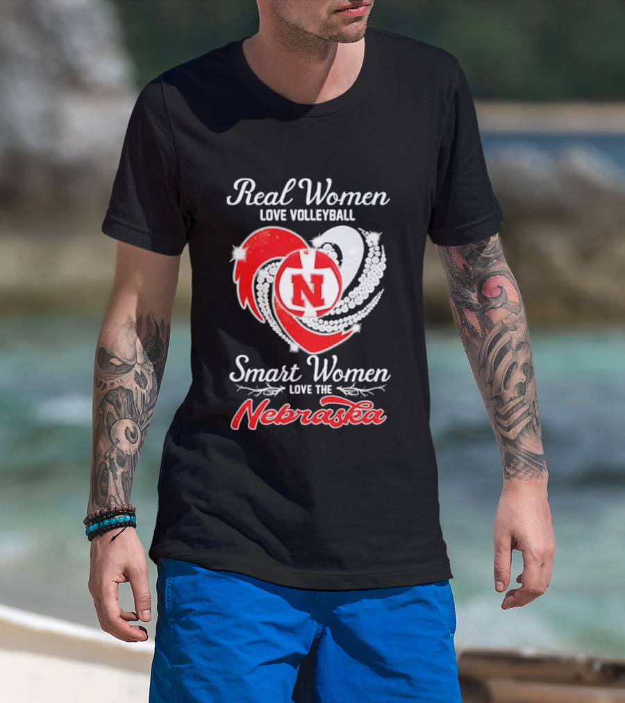 Real Women Love Volleyball Smart Women Love The Nebraska N Heart T-Shirt