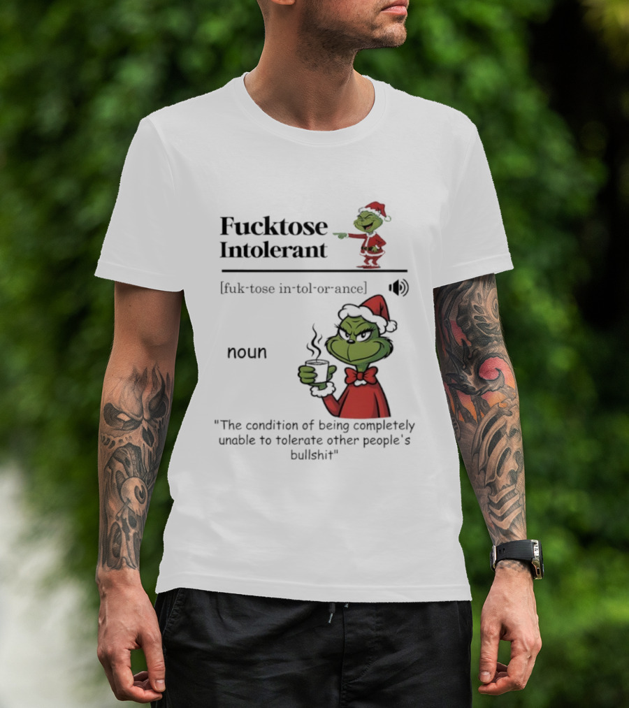 Grinch Christmas Fucktose Intolerant Definition Noun Statement T-Shirt