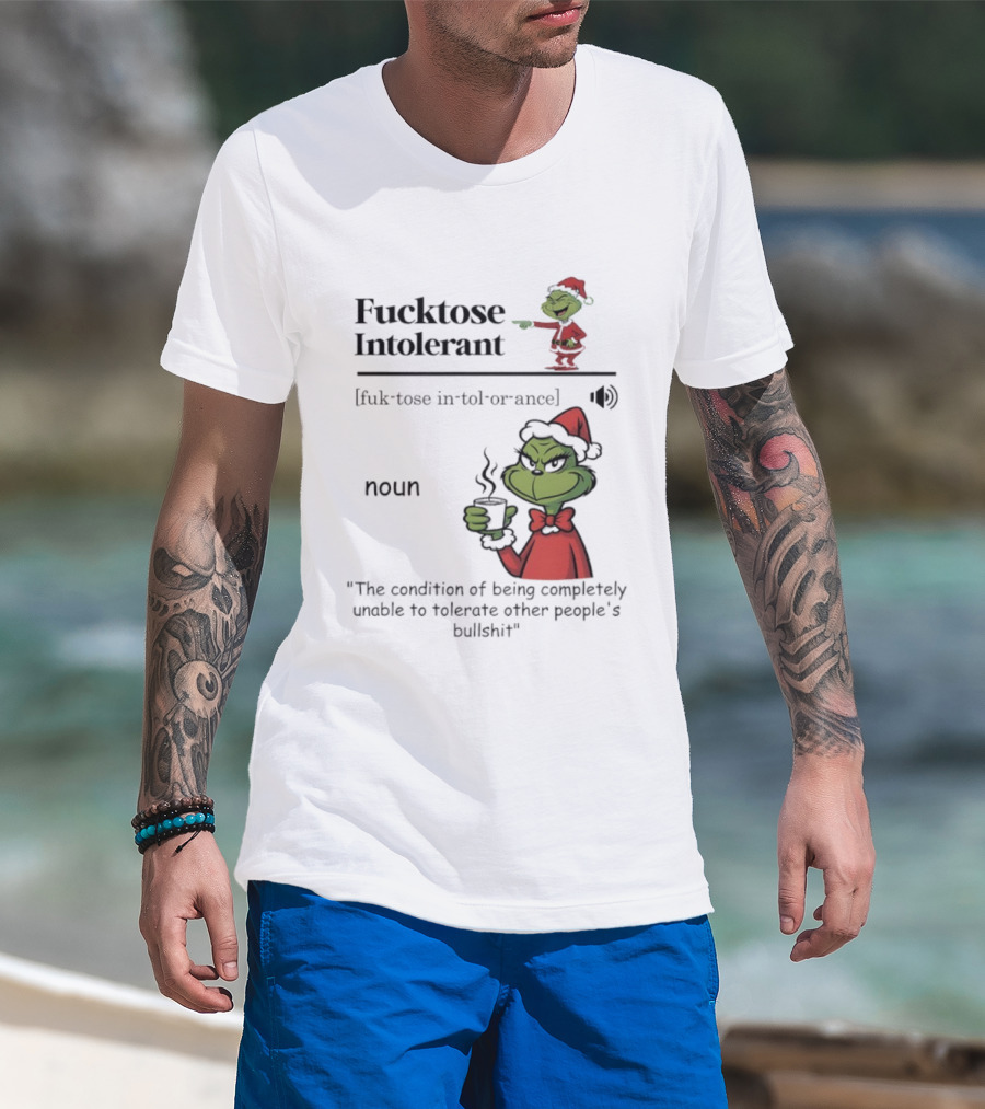 Grinch Christmas Fucktose Intolerant Definition Noun Statement T-Shirt
