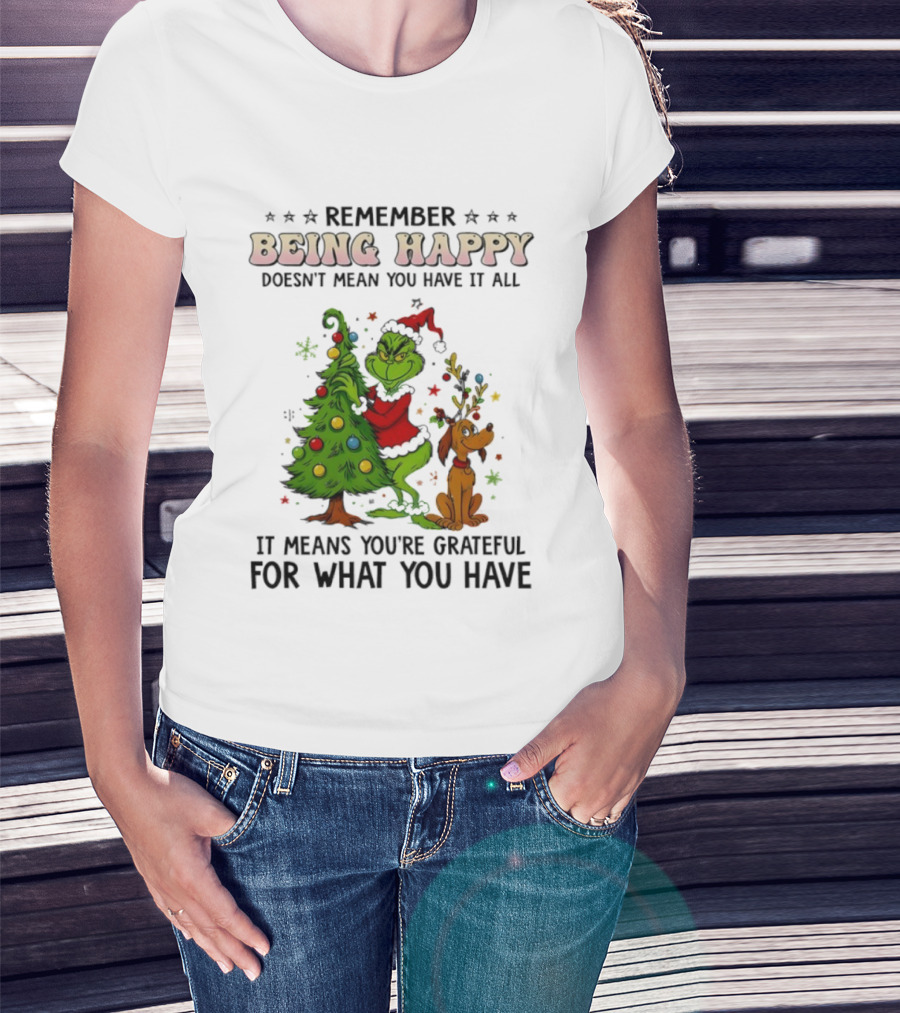 Being Happy Grateful Christmas Tree And Dog T-Shirt