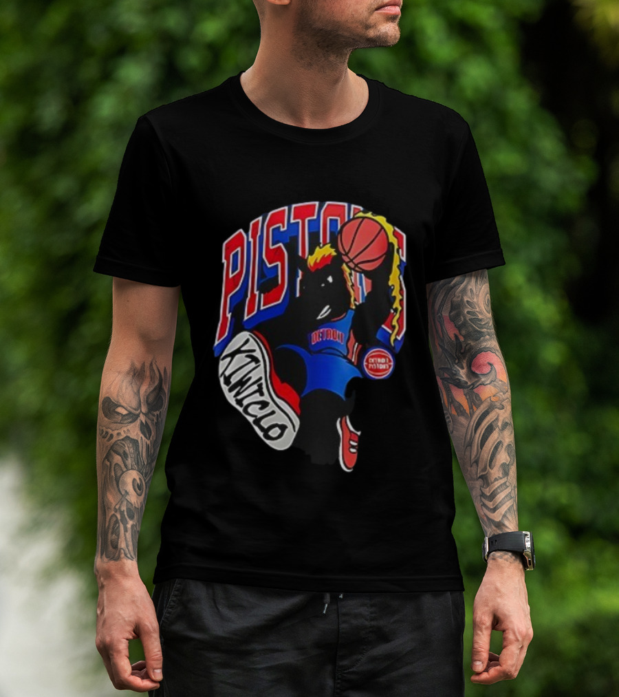 Detroit Pistons Hooper Basketball Cartoon Character Design Kwikclo Brand T-Shirt