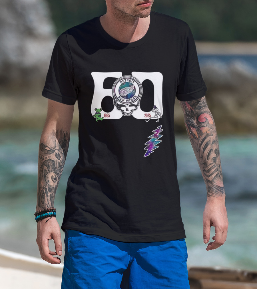 Detroit Red Wings Grateful Dead 60th Anniversary Bears 1965 2025 T-Shirt