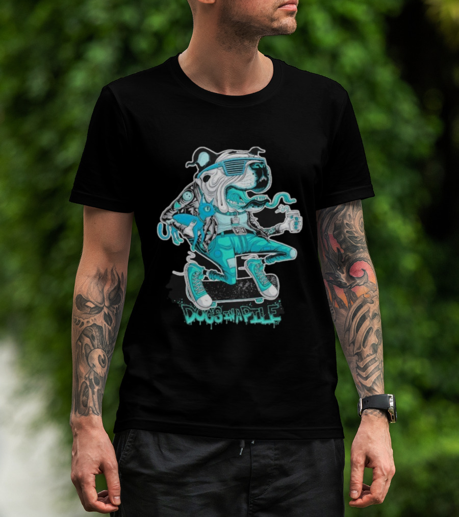 Dogs In Apile Skater Dog Vintage Style Sunglasses Cool Attire T-Shirt