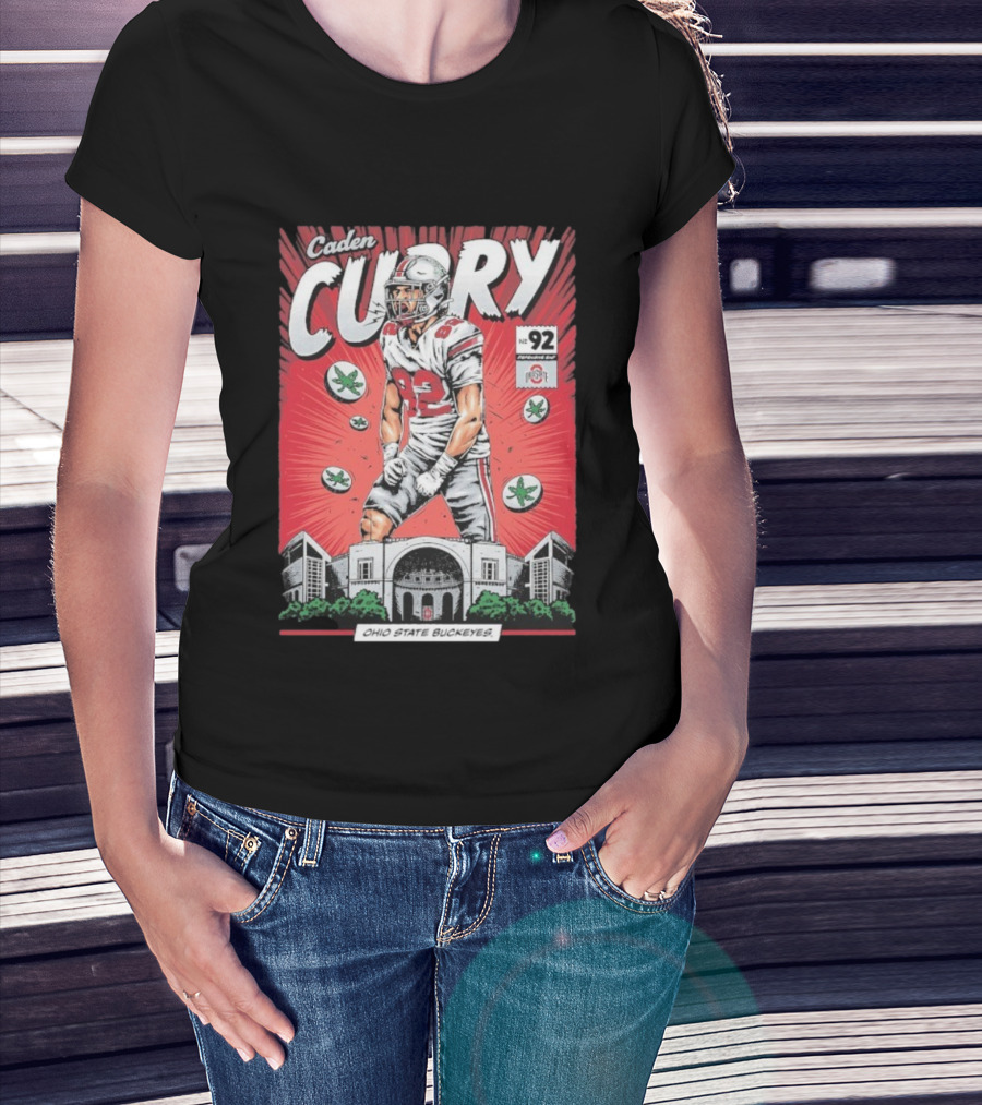 Caden Curry Ohio State Buckeyes #92 Comic Style Football Player Scene T-Shirt