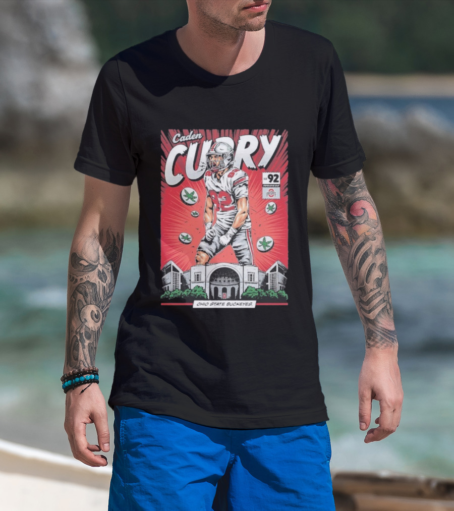 Caden Curry Ohio State Buckeyes #92 Comic Style Football Player Scene T-Shirt